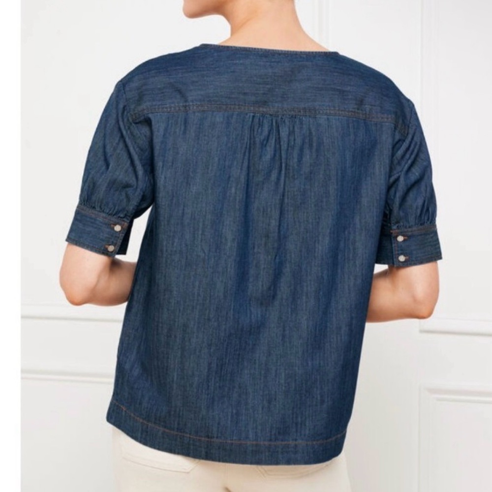 NWT Talbots Denim Short Sleeve Peasant Top in Dark Blue Size M - Picture 11 of 11
